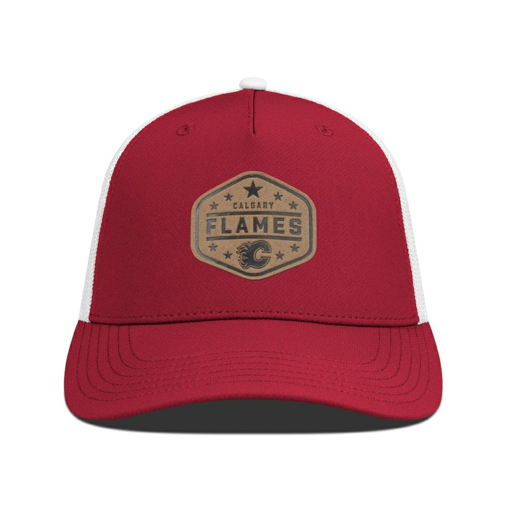 NHL Calgary Flames Men's Levelwear Faux Leather Patch Structured Adjustable Hat - Red