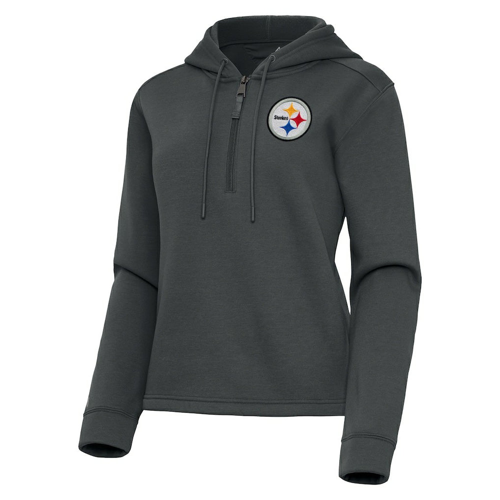 Pittsburgh Steelers Antigua Women's Contemporary Quarter-Zip Hoodie Pewter