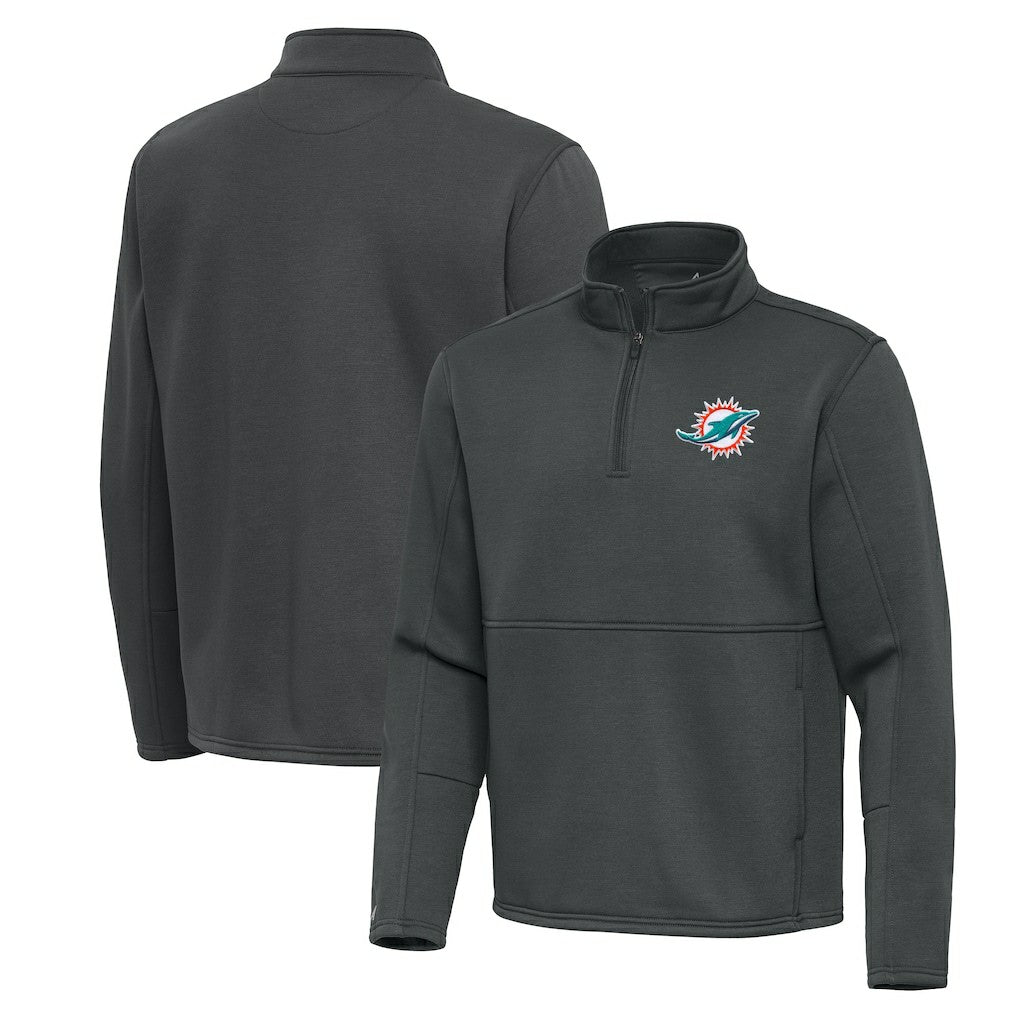 Miami Dolphins Antigua Twist Quarter-Zip Pullover Jacket Pewter