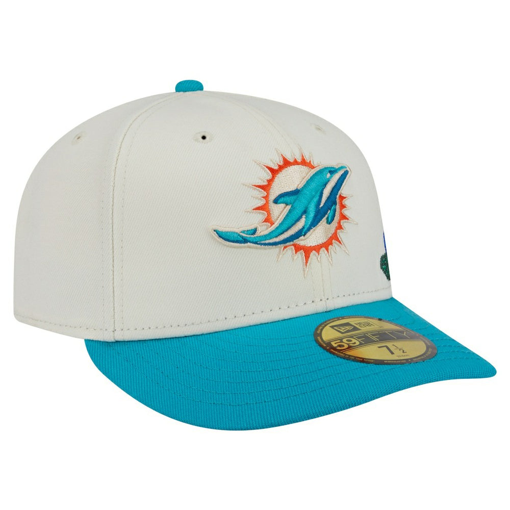 Miami Dolphins New Era Tonal Floral 59FIFTY Fitted Hat Cream/Aqua