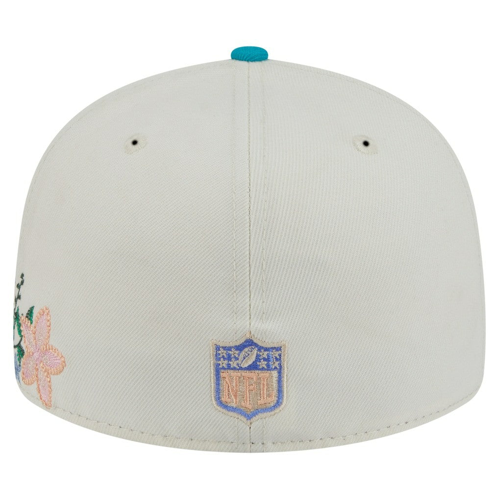Miami Dolphins New Era Tonal Floral 59FIFTY Fitted Hat Cream/Aqua