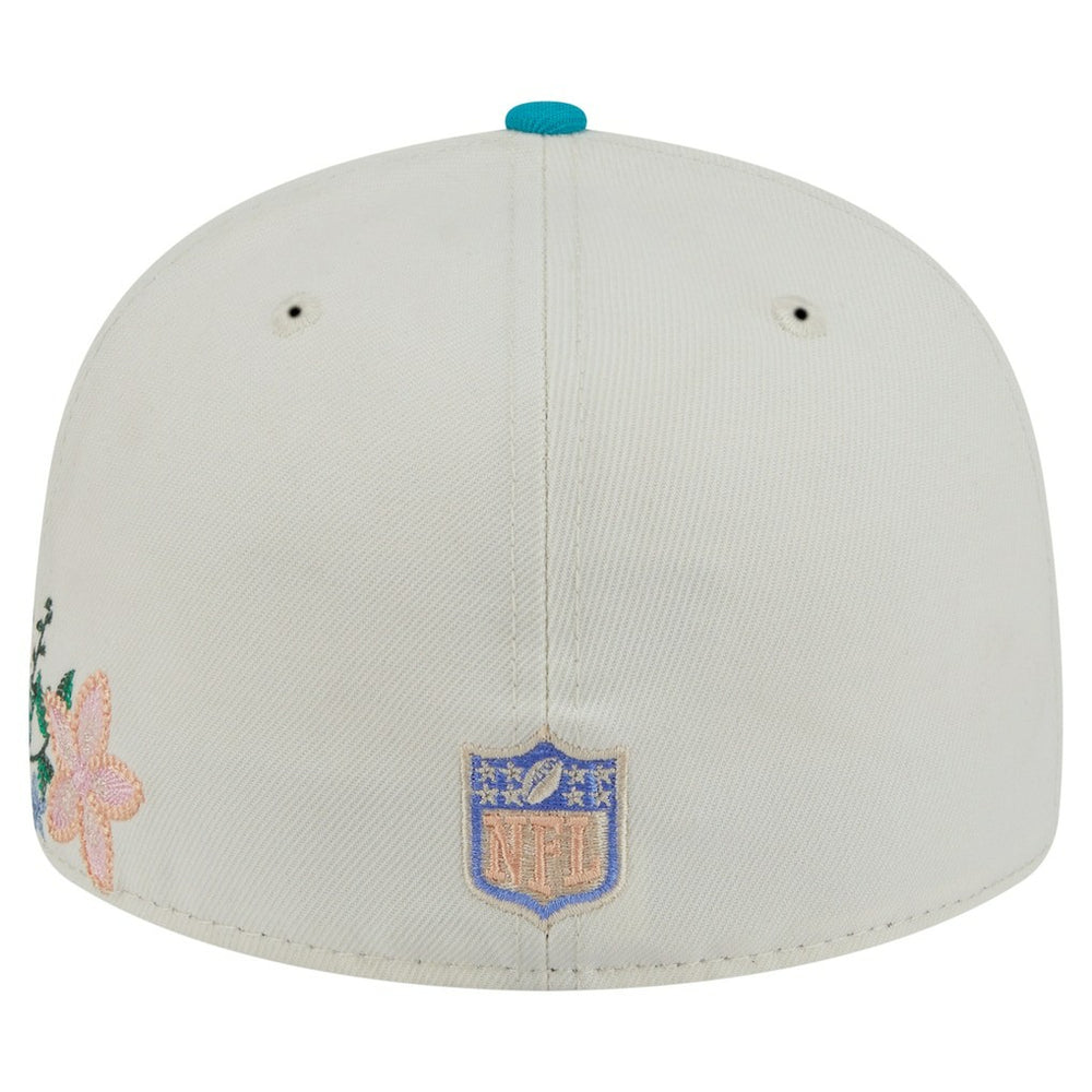 Miami Dolphins New Era Tonal Floral 59FIFTY Fitted Hat Cream/Aqua