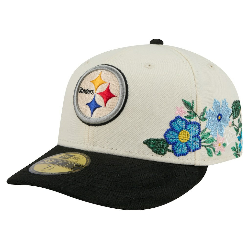 Pittsburgh Steelers New Era Tonal Floral 59FIFTY Fitted Hat Cream/Black