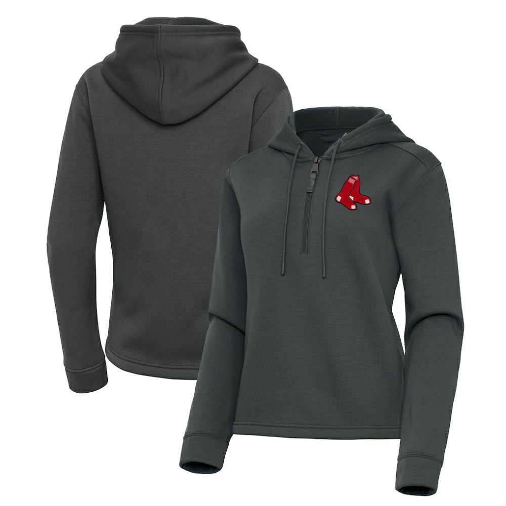 Boston Red Sox Antigua Women's Contemporary Quarter-Zip Hoodie - Pewter Hoodies