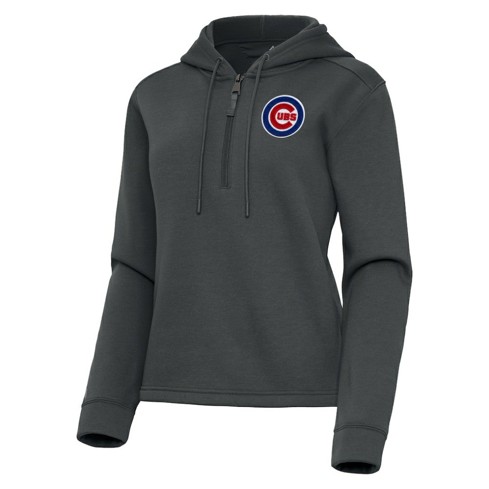 Chicago Cubs Antigua Women's Contemporary Quarter-Zip Hoodie - Pewter Hoodies
