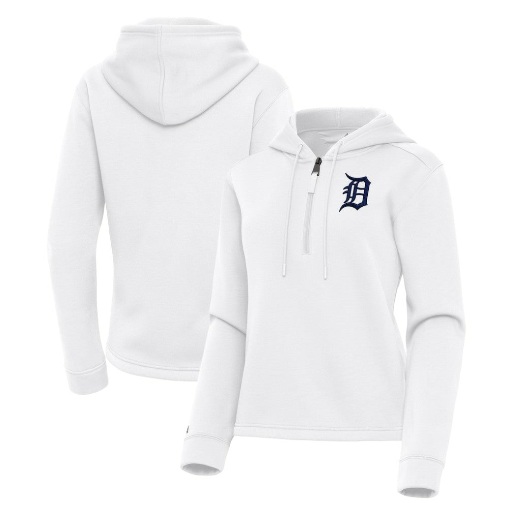 Detroit Tigers Antigua Women's Contemporary Quarter-Zip Hoodie - White Hoodies