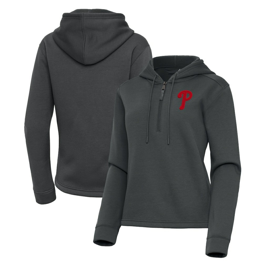 Philadelphia Phillies Antigua Women's Contemporary Quarter-Zip Hoodie - Pewter Hoodies