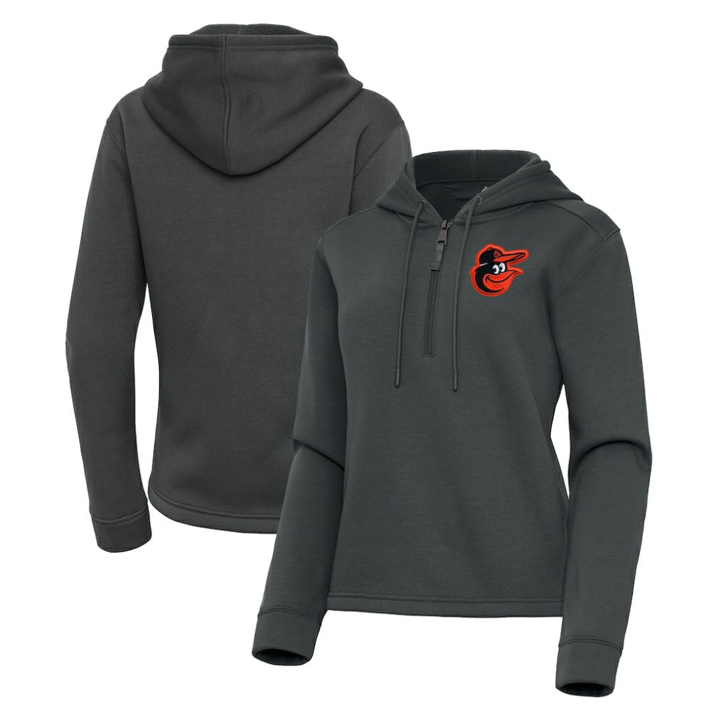 Baltimore Orioles Antigua Women's Contemporary Quarter-Zip Hoodie - Pewter Hoodies