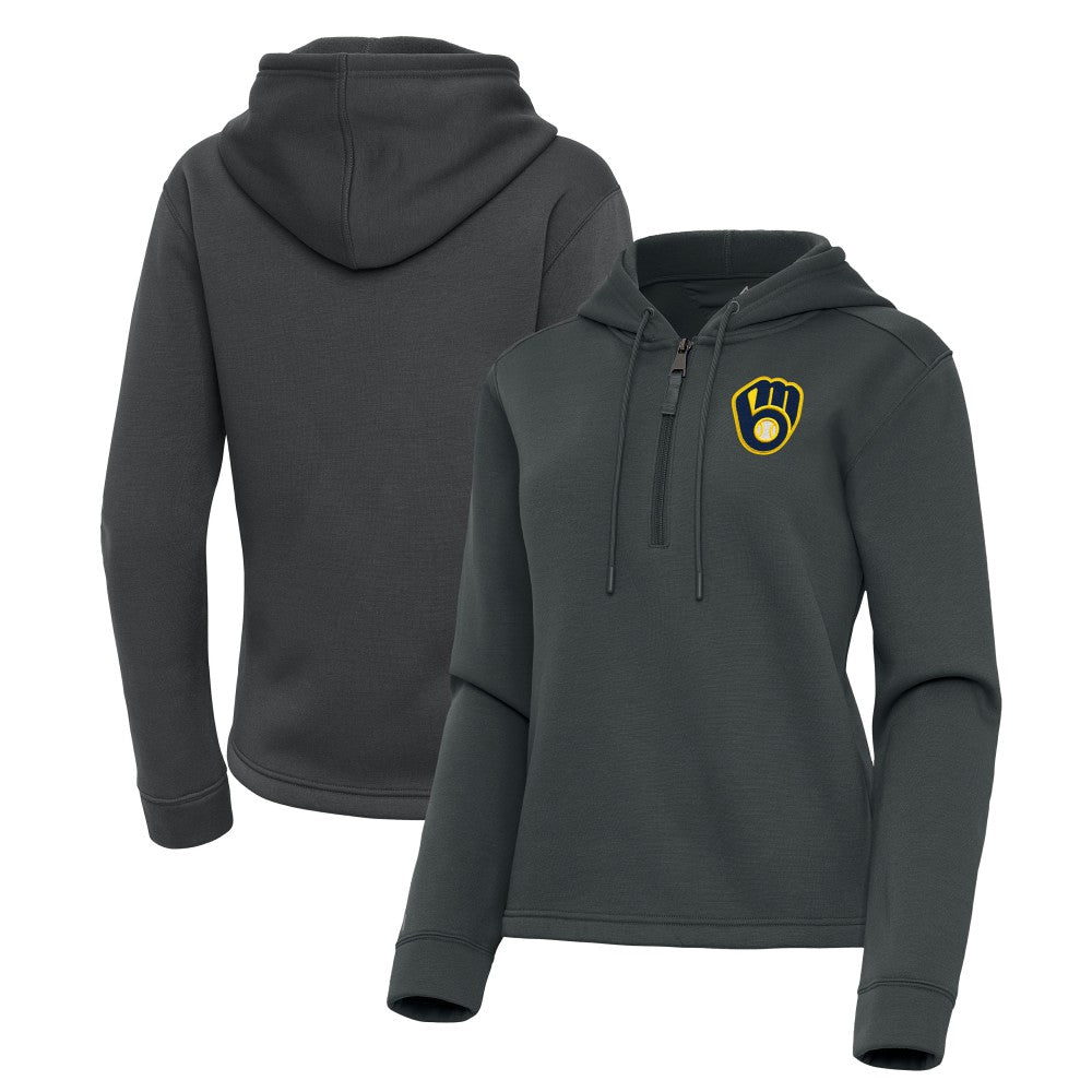 Milwaukee Brewers Antigua Women's Contemporary Quarter-Zip Hoodie - Pewter Hoodies