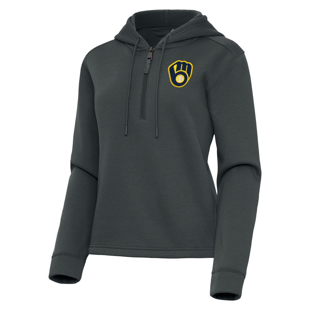 Milwaukee Brewers Antigua Women's Contemporary Quarter-Zip Hoodie - Pewter Hoodies