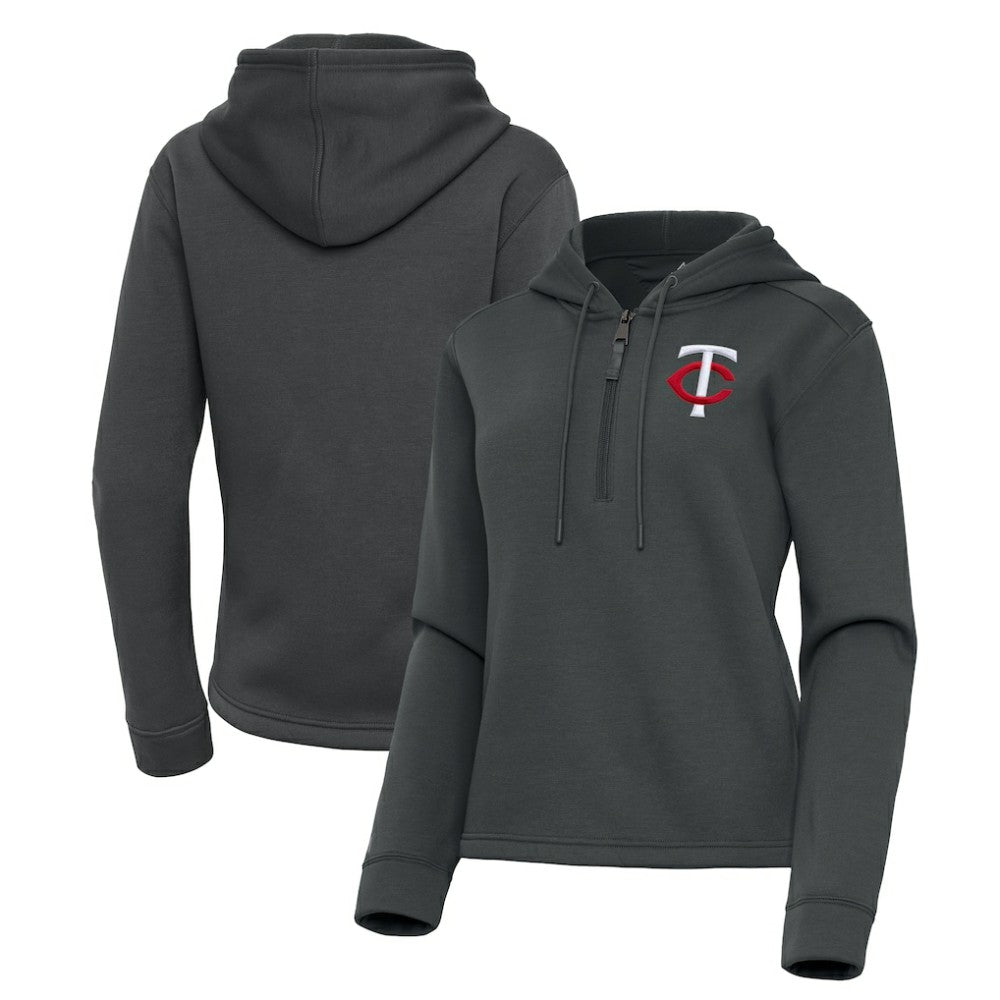 Minnesota Twins Antigua Women's Contemporary Quarter-Zip Hoodie - Pewter Hoodies