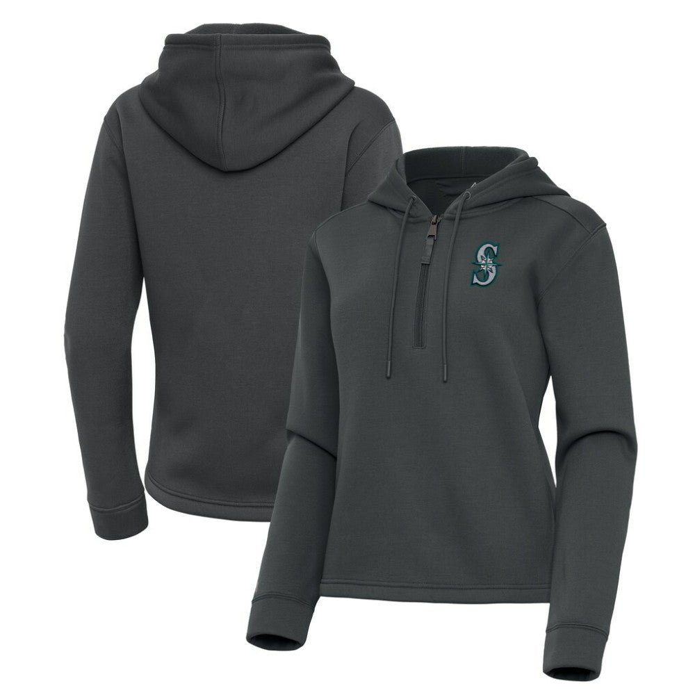 Seattle Mariners Antigua Women's Contemporary Quarter-Zip Hoodie - Pewter Hoodies