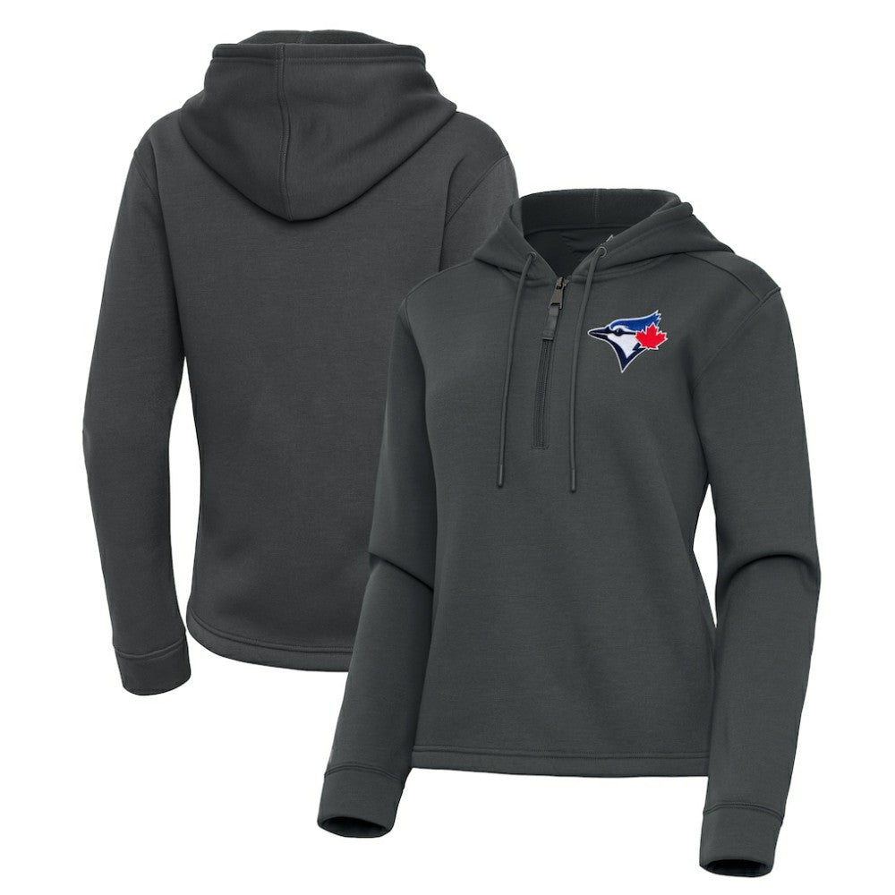 Toronto Blue Jays Antigua Women's Contemporary Quarter-Zip Hoodie - Pewter Hoodies