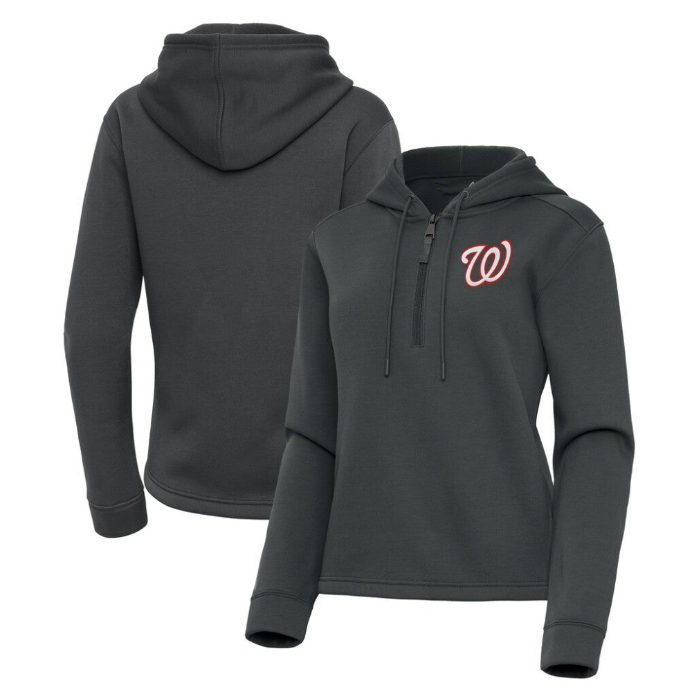 Washington Nationals Antigua Women's Contemporary Quarter-Zip Hoodie - Pewter Hoodies