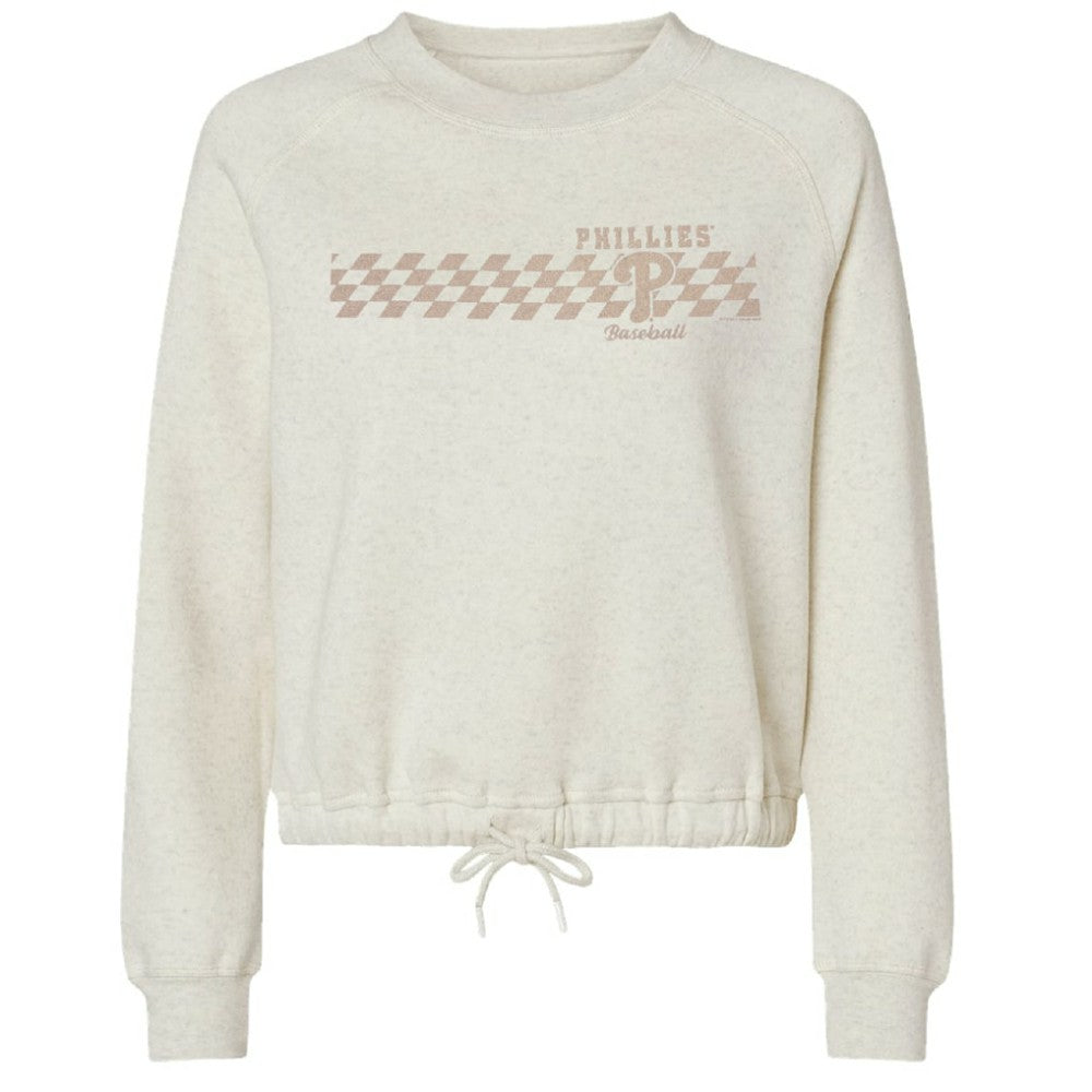 Philadelphia Phillies Soft as a Grape Women's Tonal Checkered Sweatshirt - Natural Sweatshirts