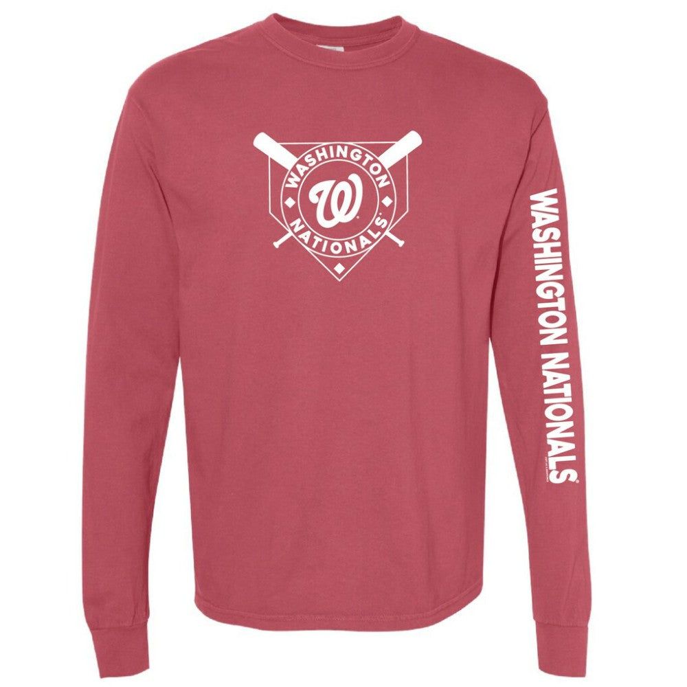 Washington Nationals Soft as a Grape Women's Pigment Dye Long Sleeve T-Shirt - Red T-shirts