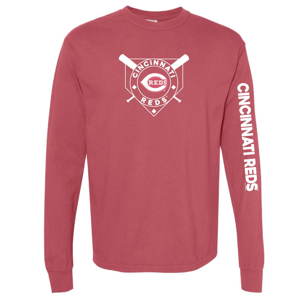 Cincinnati Reds Soft as a Grape Women's Pigment Dye Long Sleeve T-Shirt - Red T-shirts