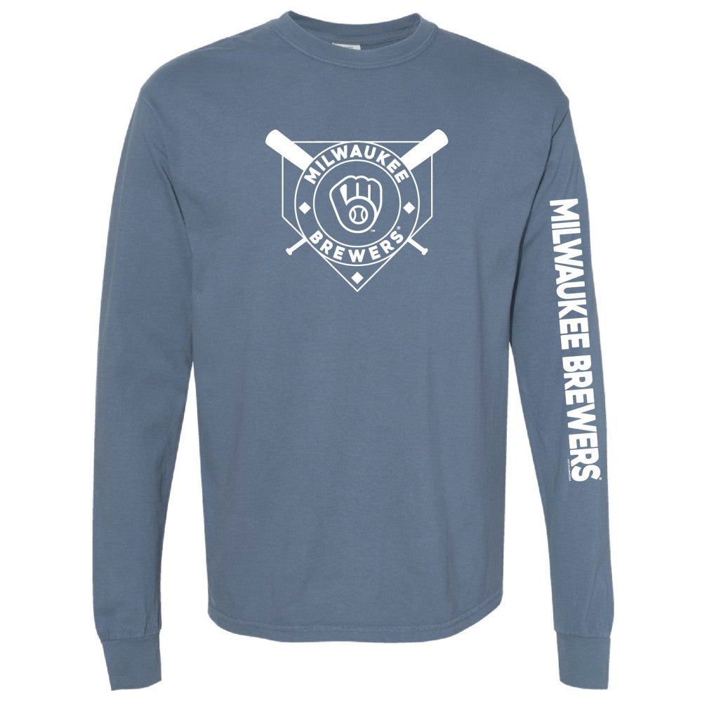 Milwaukee Brewers Soft as a Grape Women's Pigment Dye Long Sleeve T-Shirt - Navy T-shirts