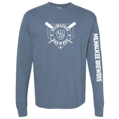 Milwaukee Brewers Soft as a Grape Women's Pigment Dye Long Sleeve T-Shirt - Navy T-shirts