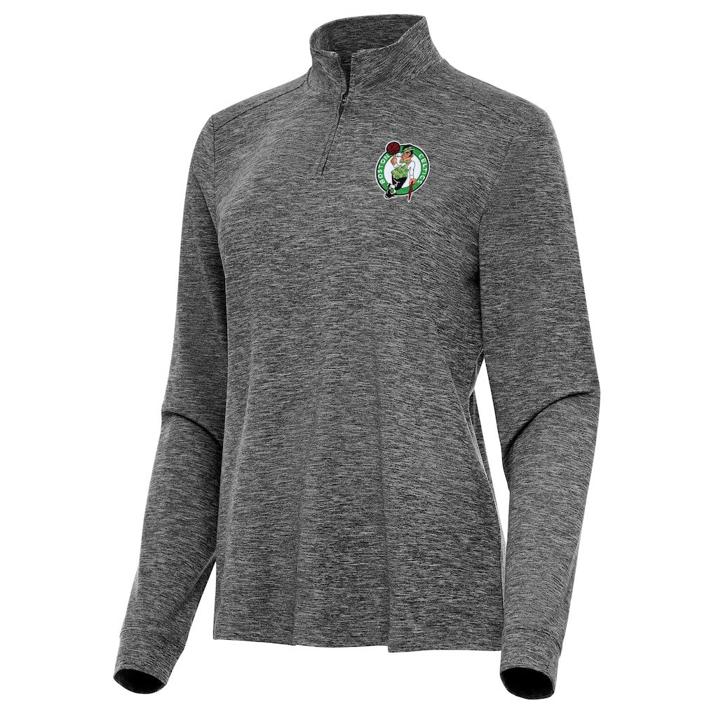 Boston Celtics Antigua Women's Mentor Quarter-Zip Mock Long Sleeve Top Heather Black
