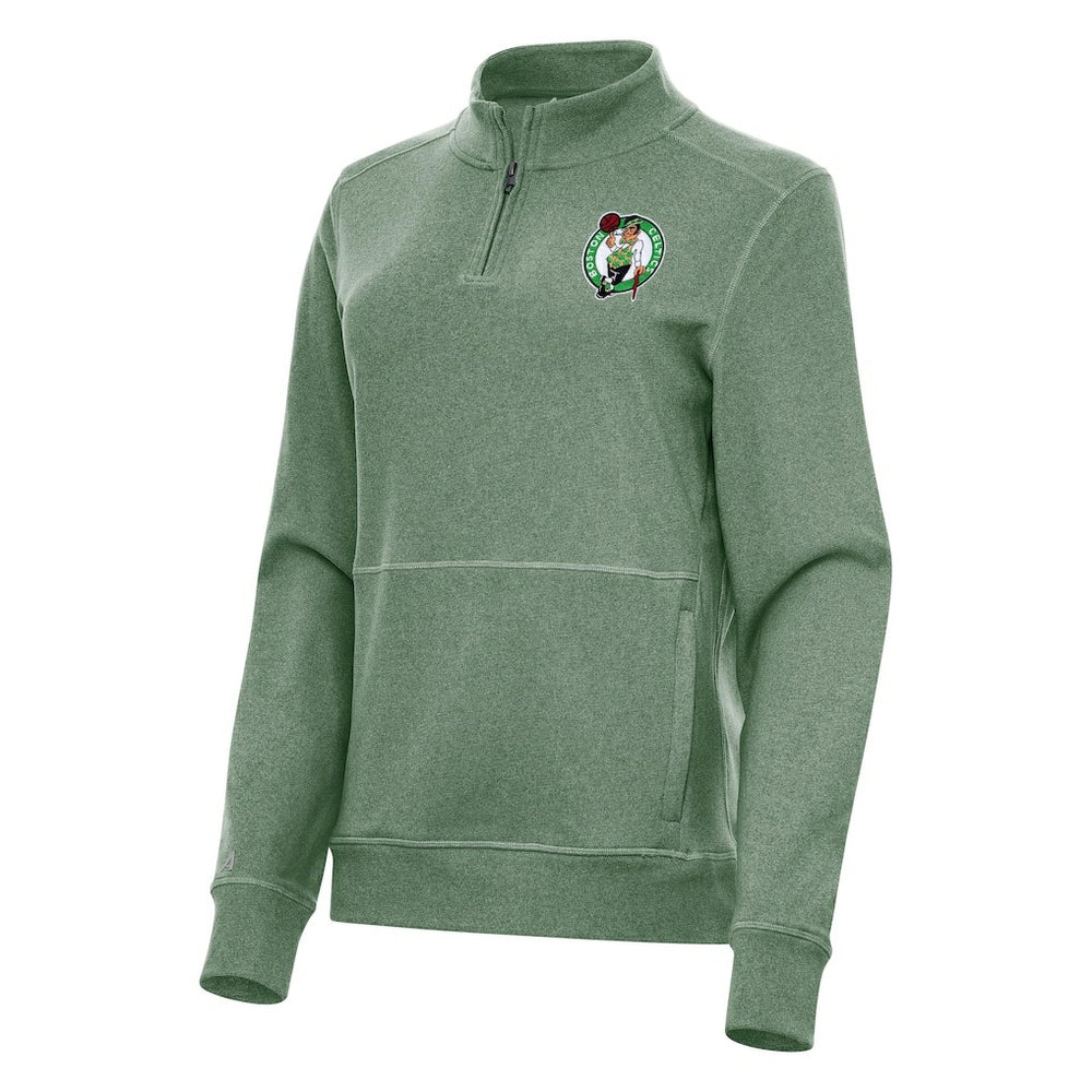 Boston Celtics Antigua Women's Crush Quarter-Zip Fleece Sweatshirt Hunter Green