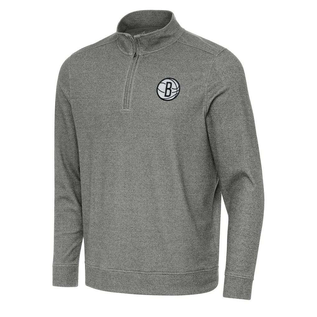 Brooklyn Nets Antigua Subtle Quarter-Zip Sweatshirt Heather Black
