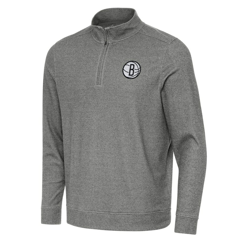Brooklyn Nets Antigua Subtle Quarter-Zip Sweatshirt Heather Black