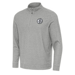 Brooklyn Nets Antigua Subtle Quarter-Zip Sweatshirt Heather Gray