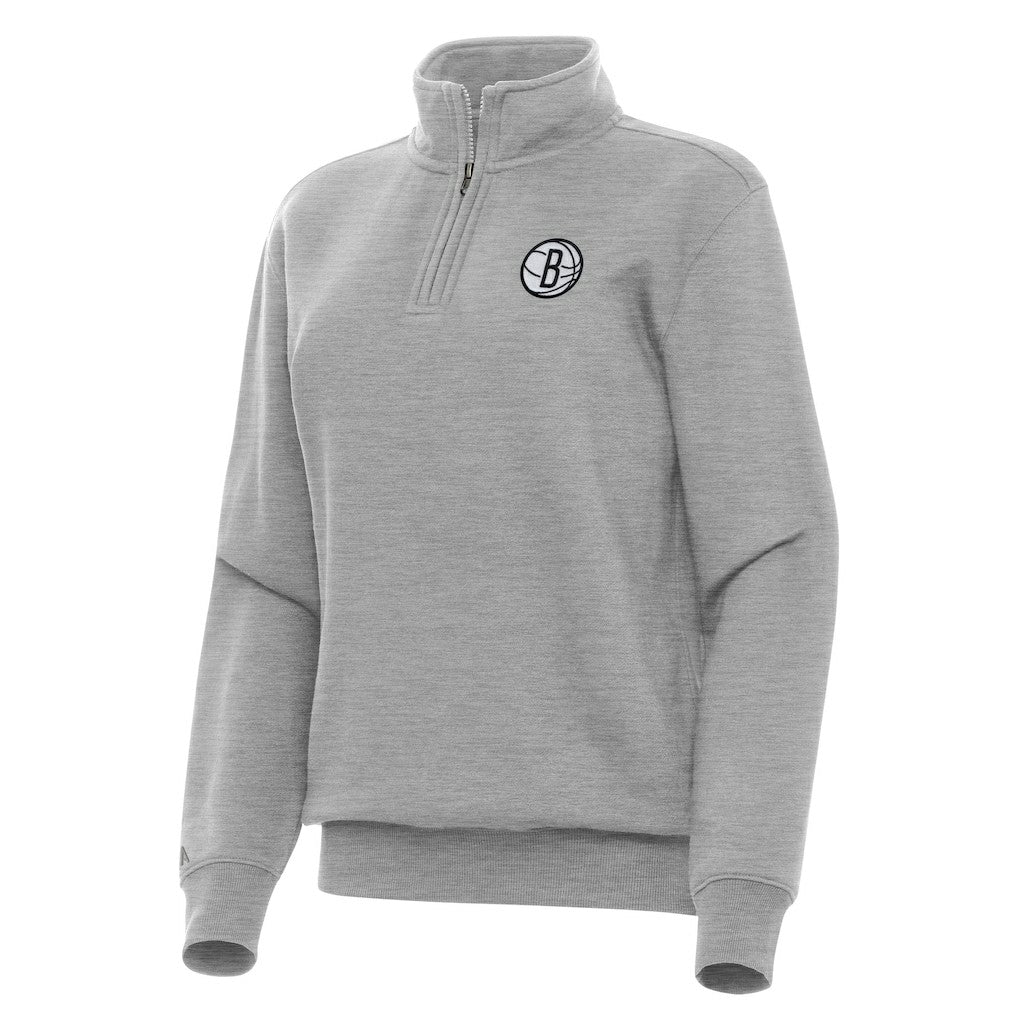 Brooklyn Nets Antigua Women's Victory Quarter-Zip Sweatshirt Heather Gray