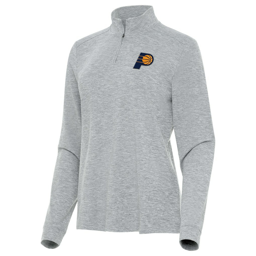 Indiana Pacers Antigua Women's Mentor Quarter-Zip Mock Long Sleeve Top Heather Gray