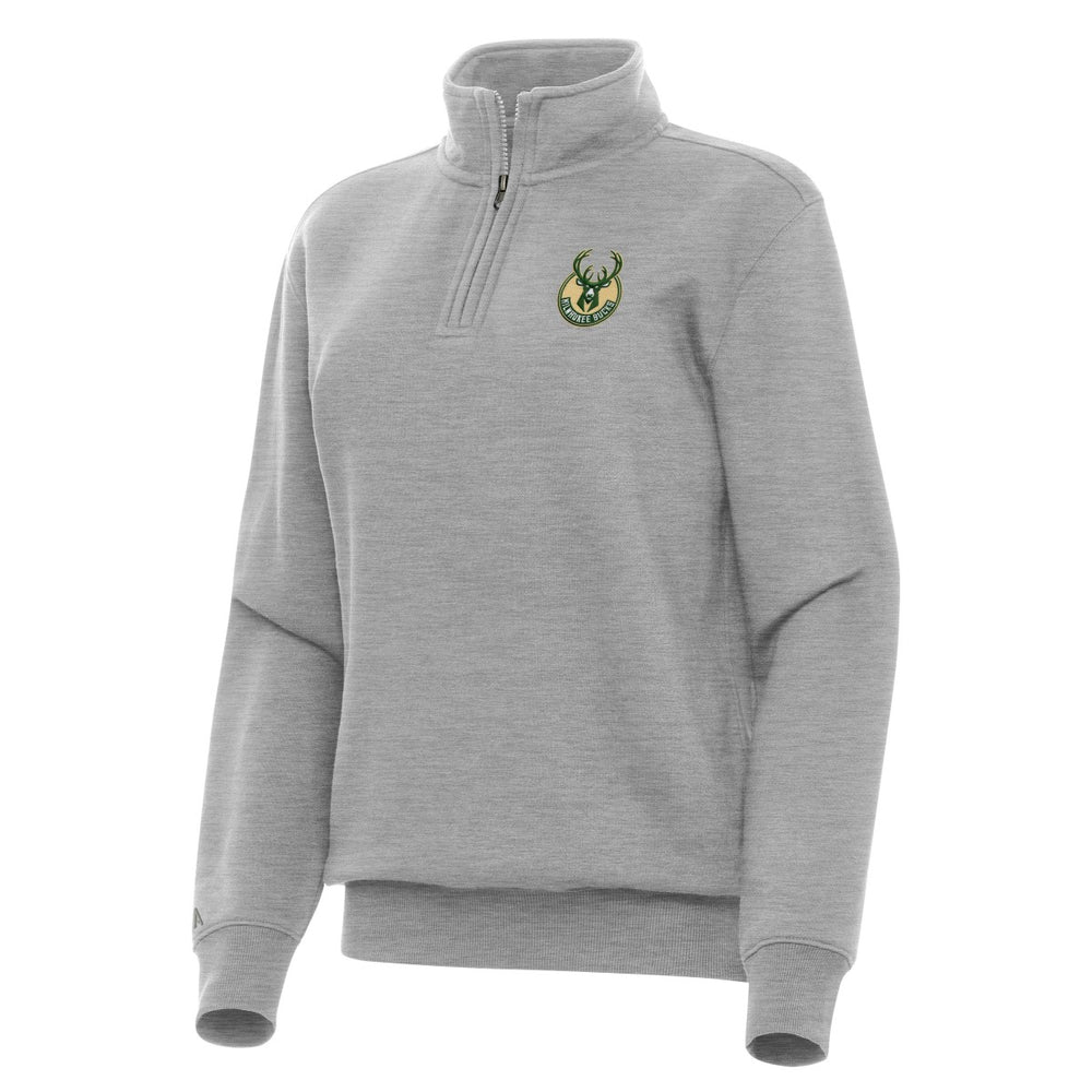 Milwaukee Bucks Antigua Women's Victory Quarter-Zip Sweatshirt Heather Gray
