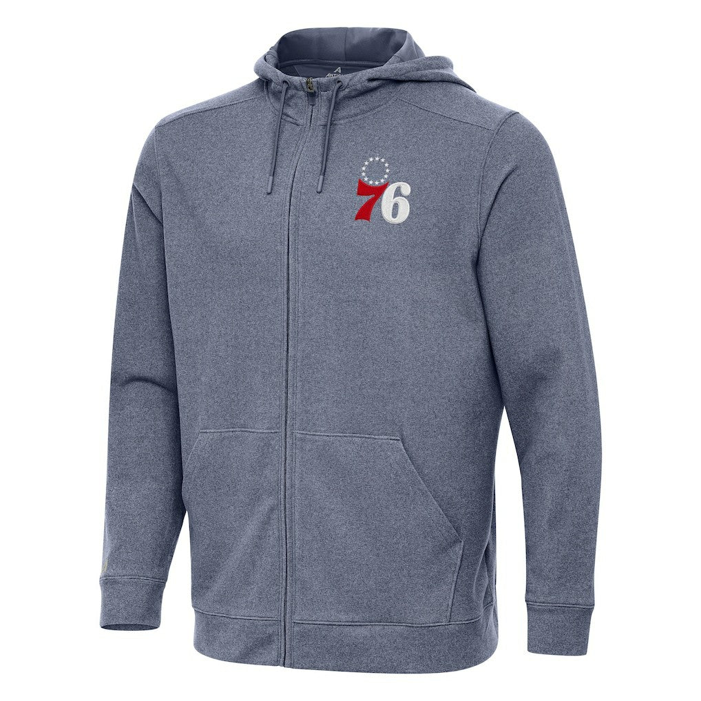 Philadelphia 76ers Antigua Effortless Full-Zip Hoodie Jacket Heather Navy