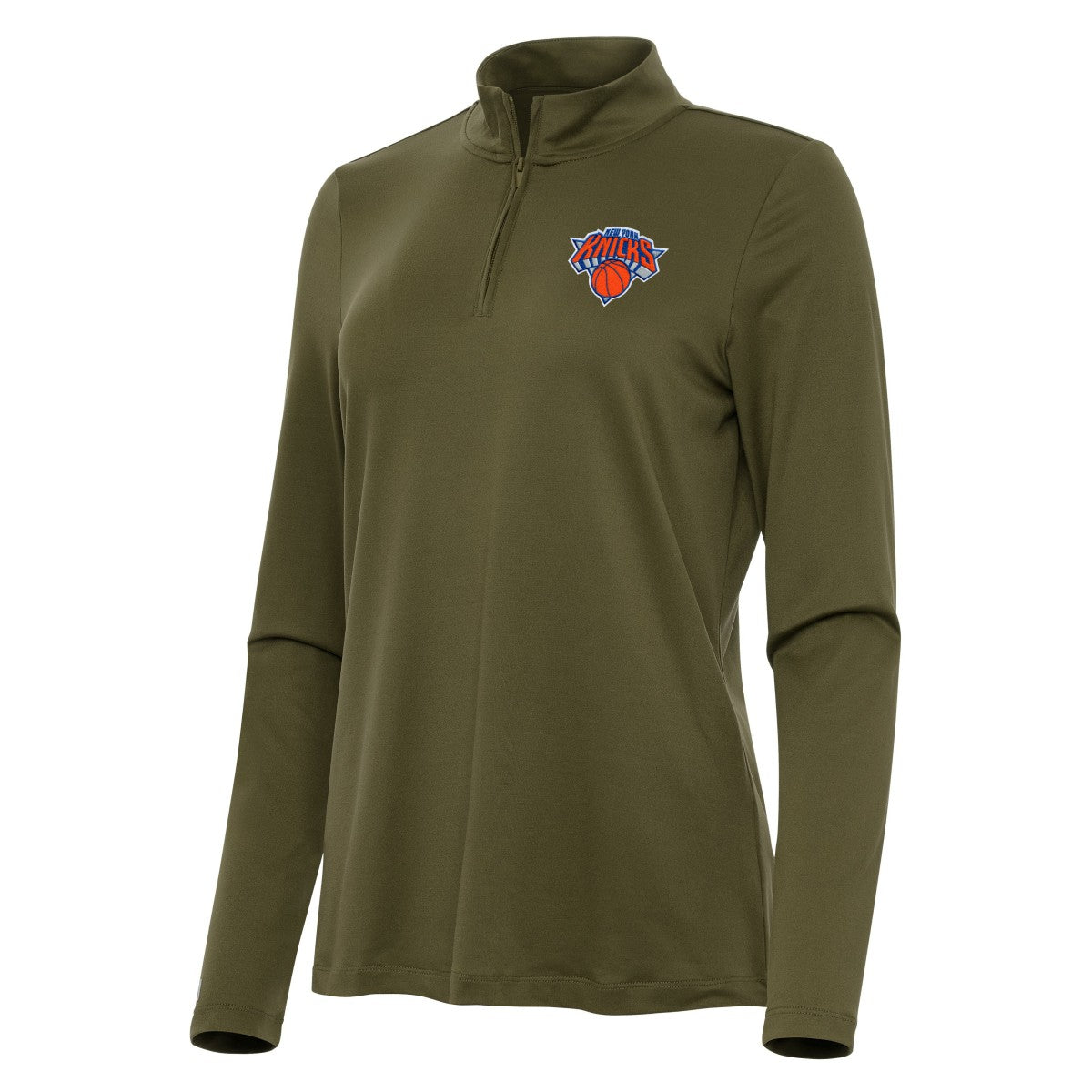 New York Knicks Antigua Women's Reprocess Quarter-Zip Top Olive