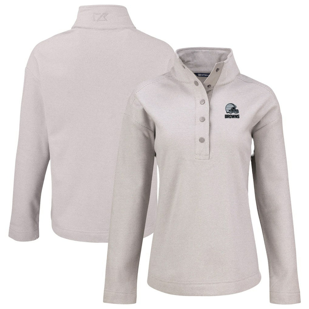 Cleveland Browns Cutter & Buck Women's Hunts Point Eco Textured Fleece Recycled Quarter-Snap Pullover Gray