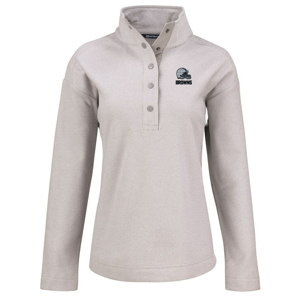 Cleveland Browns Cutter & Buck Women's Hunts Point Eco Textured Fleece Recycled Quarter-Snap Pullover Gray