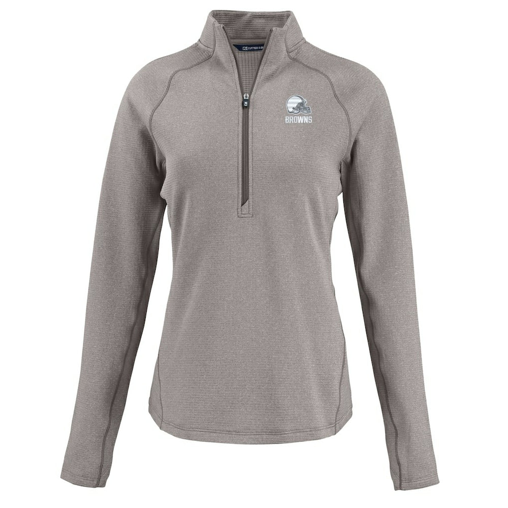 Cleveland Browns Cutter & Buck Women's Peshastin Eco Fleece Recycled Half-Zip Pullover Top Heather Gray