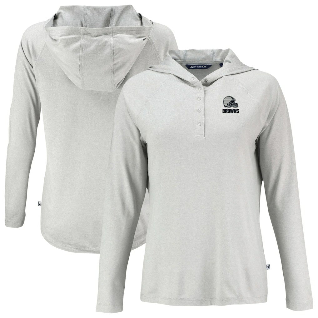 Cleveland Browns Cutter & Buck Women's Coastline Epic Comfort Eco Recycled Quarter-Snap Long Sleeve Hoodie T-Shirt Gray