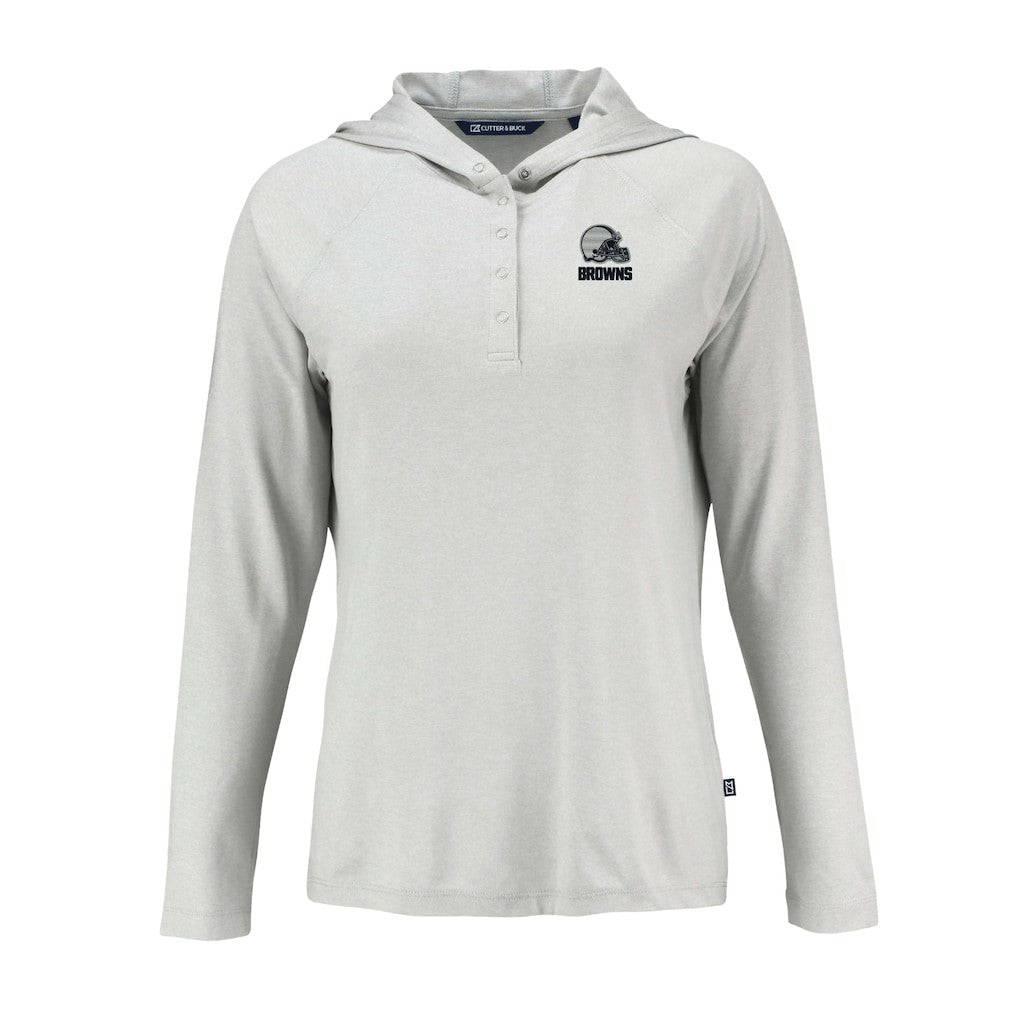 Cleveland Browns Cutter & Buck Women's Coastline Epic Comfort Eco Recycled Quarter-Snap Long Sleeve Hoodie T-Shirt Gray