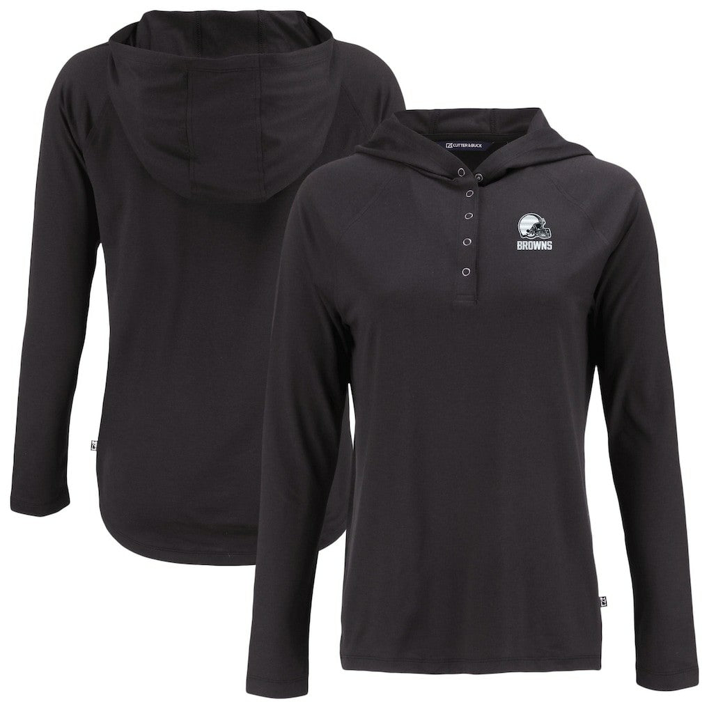 Cleveland Browns Cutter & Buck Women's Coastline Epic Comfort Eco Recycled Quarter-Snap Long Sleeve Hoodie T-Shirt Black