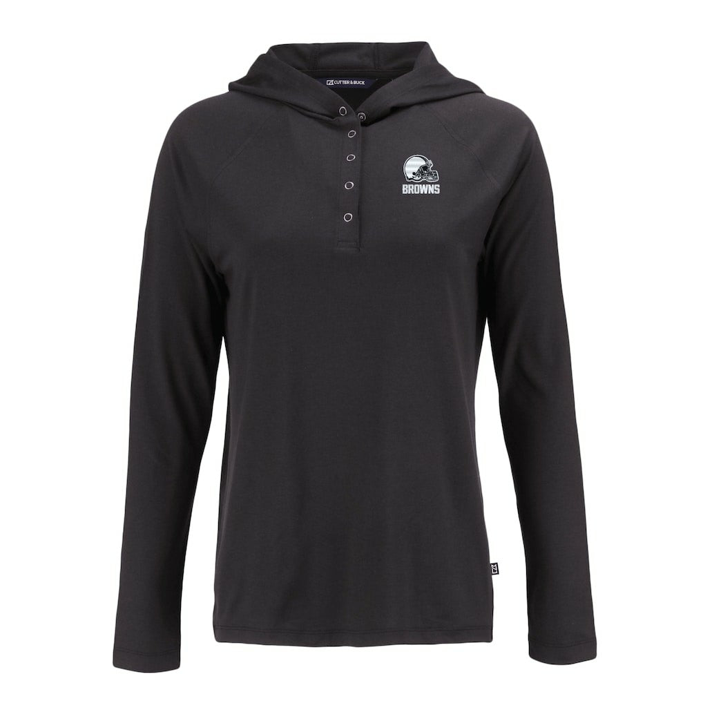 Cleveland Browns Cutter & Buck Women's Coastline Epic Comfort Eco Recycled Quarter-Snap Long Sleeve Hoodie T-Shirt Black