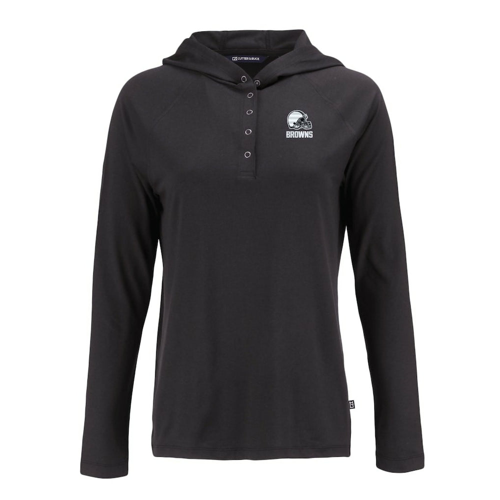 Cleveland Browns Cutter & Buck Women's Coastline Epic Comfort Eco Recycled Quarter-Snap Long Sleeve Hoodie T-Shirt Black