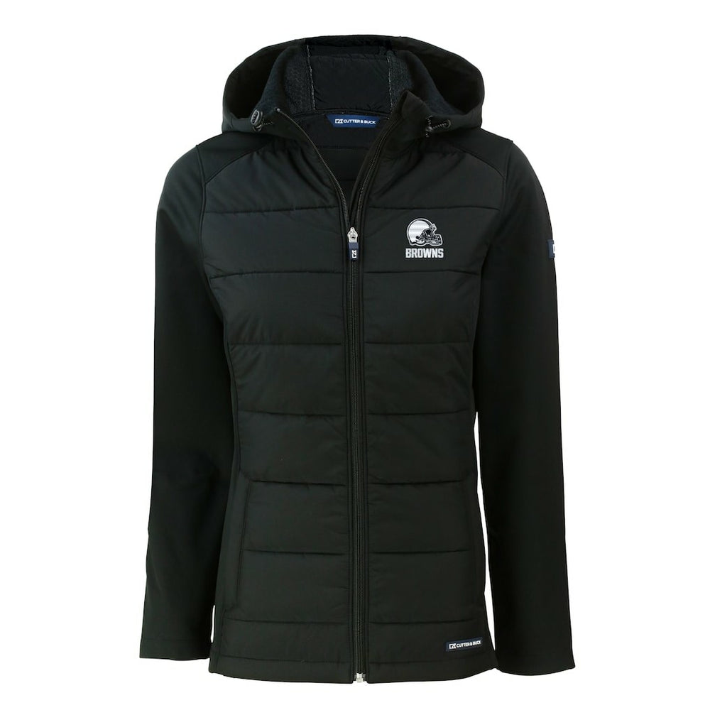 Cleveland Browns Cutter & Buck Women's Evoke Hybrid Eco Softshell Recycled Full-Zip Hooded Jacket Black