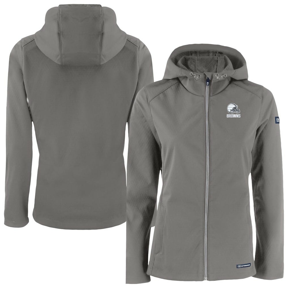 Cleveland Browns Cutter & Buck Women's Evoke Eco Softshell Recycled Full-Zip Hoodie Jacket Gray