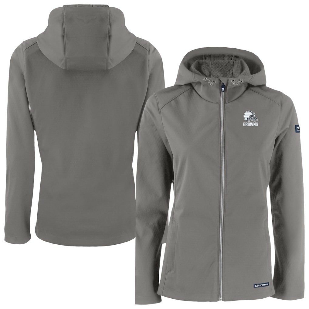 Cleveland Browns Cutter & Buck Women's Evoke Eco Softshell Recycled Full-Zip Hoodie Jacket Gray