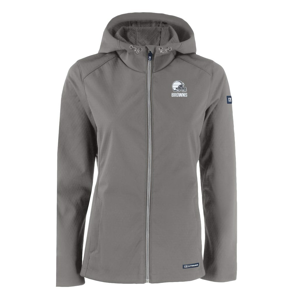 Cleveland Browns Cutter & Buck Women's Evoke Eco Softshell Recycled Full-Zip Hoodie Jacket Gray