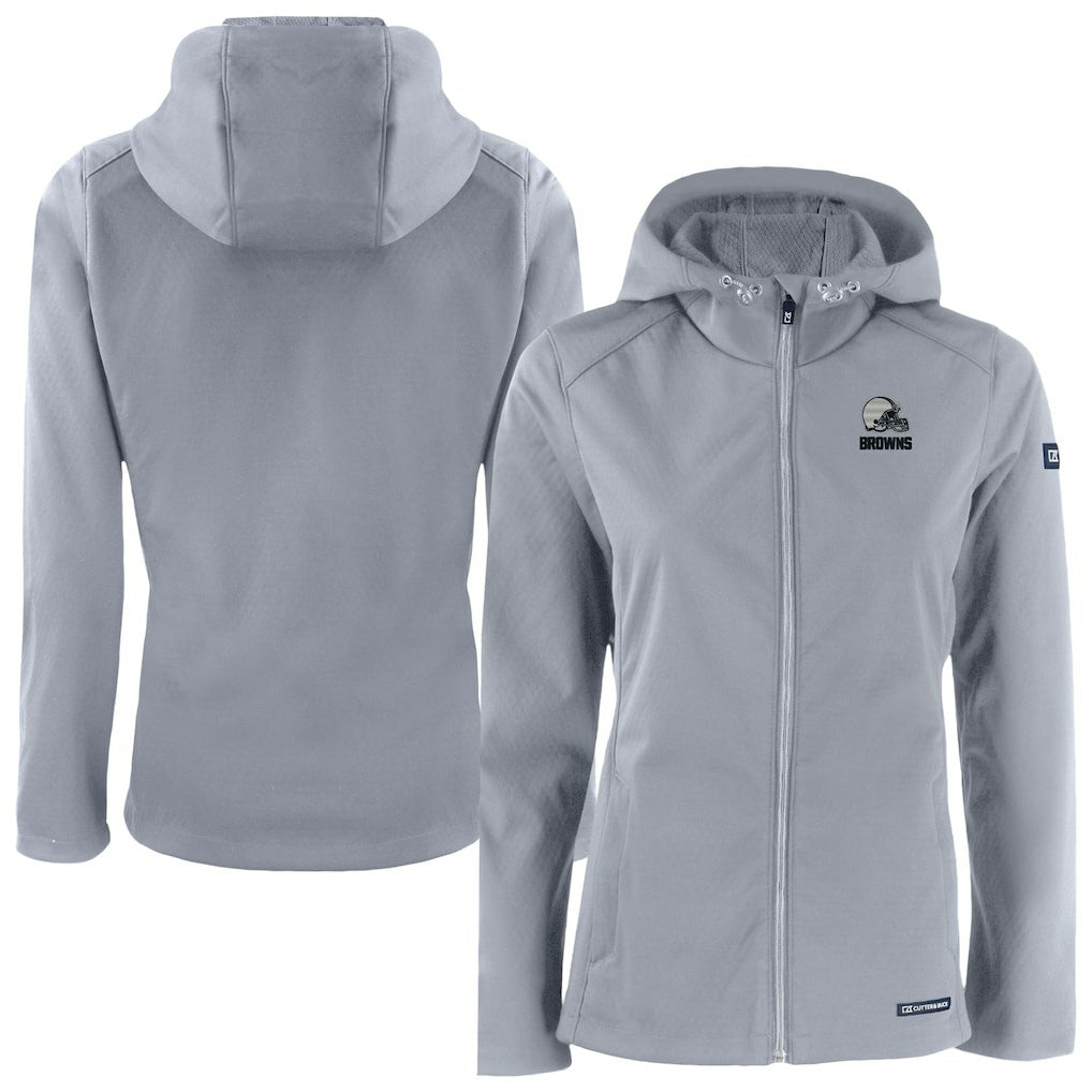Cleveland Browns Cutter & Buck Women's Evoke Eco Softshell Recycled Full-Zip Hoodie Jacket Gray