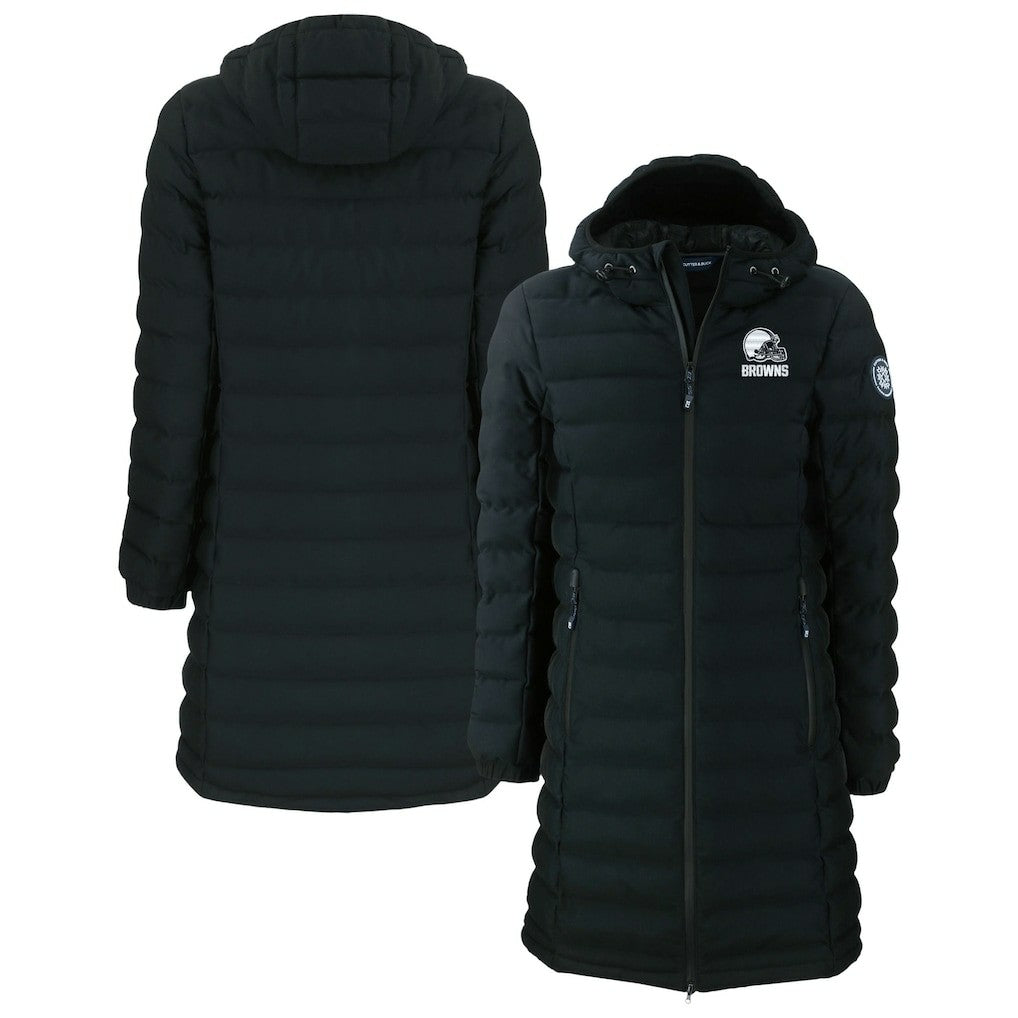 Cleveland Browns Cutter & Buck Women's Mission Ridge Repreve Eco Insulated Full-Zip Hoodie Long Puffer Jacket Black