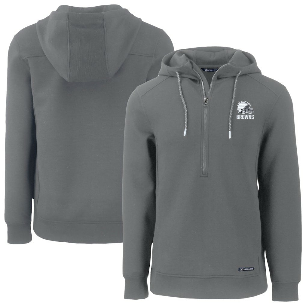 Cleveland Browns Cutter & Buck Roam Eco Recycled Half-Zip Pullover Hoodie Gray