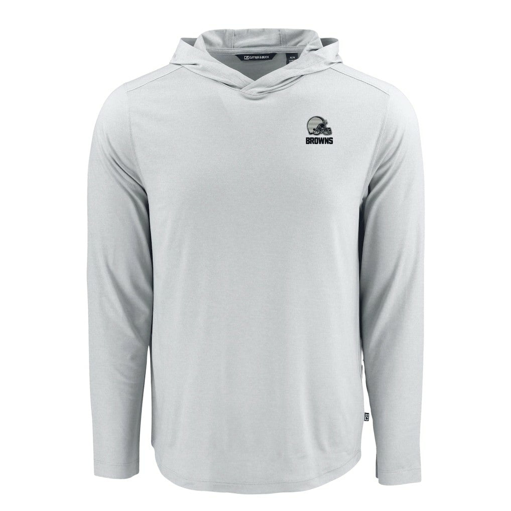 Cleveland Browns Cutter & Buck Coastline Epic Comfort Eco Recycled Long Sleeve Hooded T-Shirt Gray