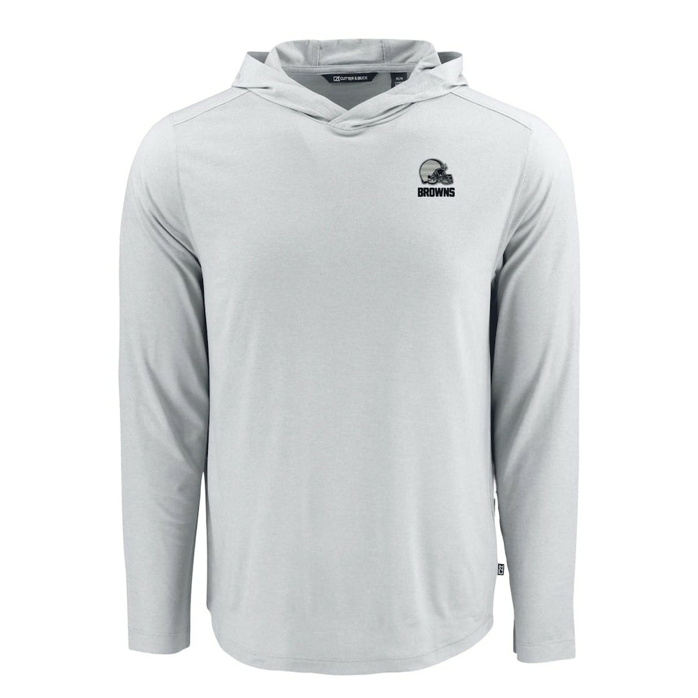 Cleveland Browns Cutter & Buck Coastline Epic Comfort Eco Recycled Long Sleeve Hooded T-Shirt Gray
